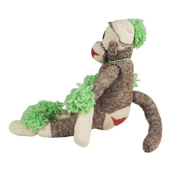 Sock Monkey Plush Green Pom Poms Colorful Easter Spring Stuffed Toy 18" Fun - Picture 2 of 10